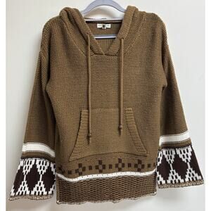 Earthbound Trading Co Women's Size S Brown Sweater Hoodie Grannycore Knit